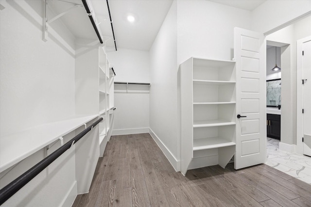 spacious closet featuring light wood-type flooring