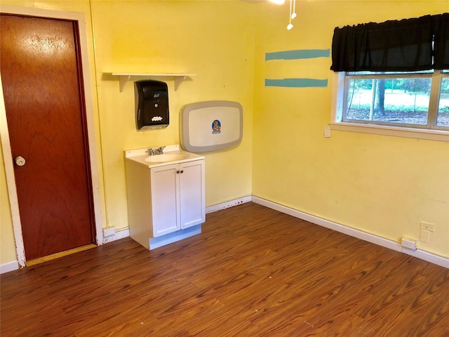 empty room with dark hardwood / wood-style floors and sink