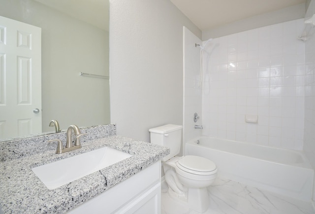 full bathroom featuring vanity, toilet, and tiled shower / bath combo