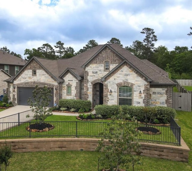 view of front of home featuring a garage and a front yard