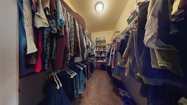 spacious closet featuring dark colored carpet