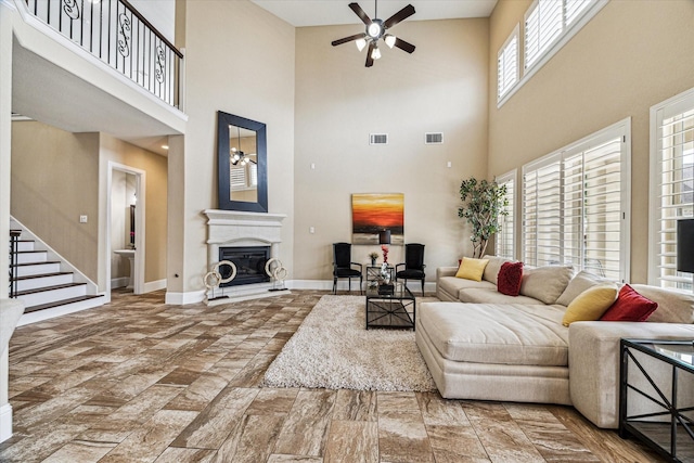 living room featuring ceiling fan