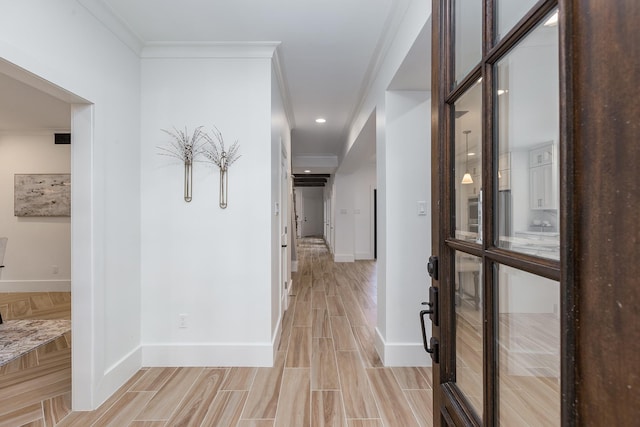 hallway with ornamental molding