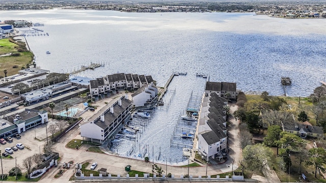 aerial view featuring a water view