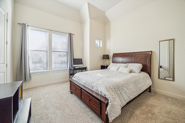 bedroom with light carpet