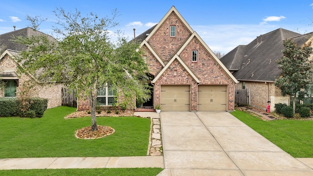 view of front of property featuring a garage and a front yard