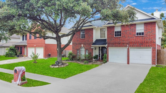 view of front of property featuring a garage and a front yard