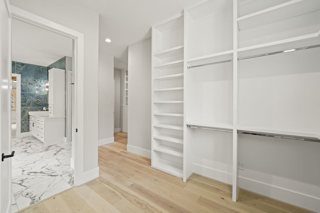 spacious closet featuring light wood-type flooring