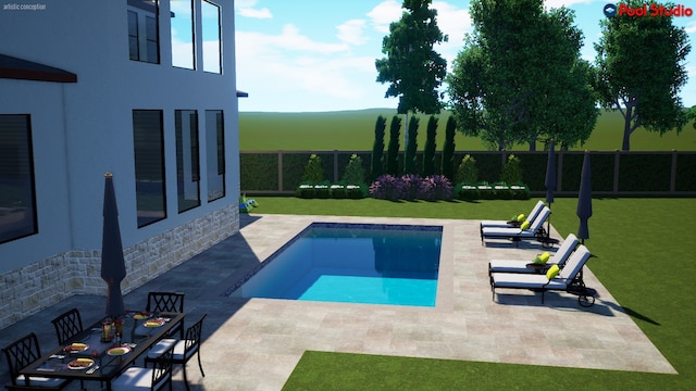 view of pool with a yard and a patio area