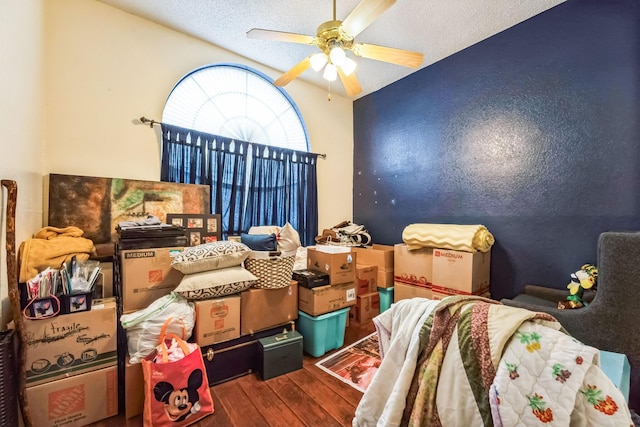 storage area featuring ceiling fan