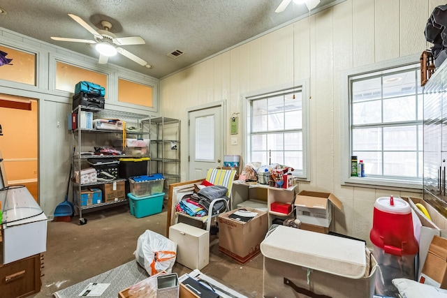 storage featuring ceiling fan