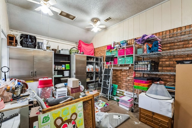 storage featuring ceiling fan