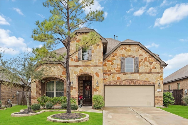 view of front of home featuring a garage and a front lawn