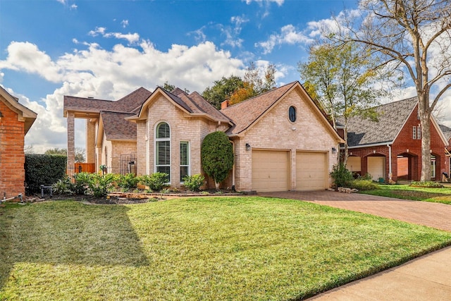 view of front of home with a garage and a front yard