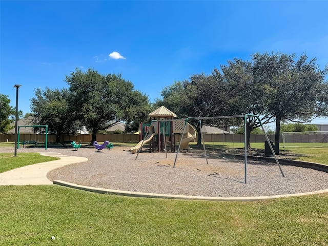 view of play area with a yard