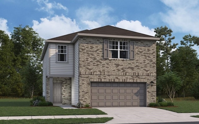 view of front of property featuring a garage and a front yard