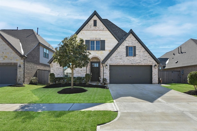 view of front of home featuring a garage and a front lawn