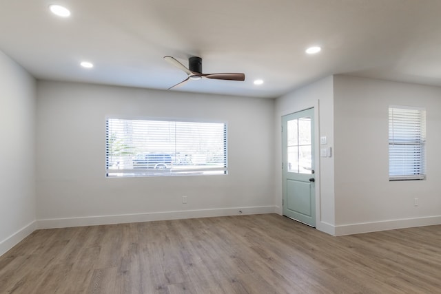 interior space featuring ceiling fan and light hardwood / wood-style floors