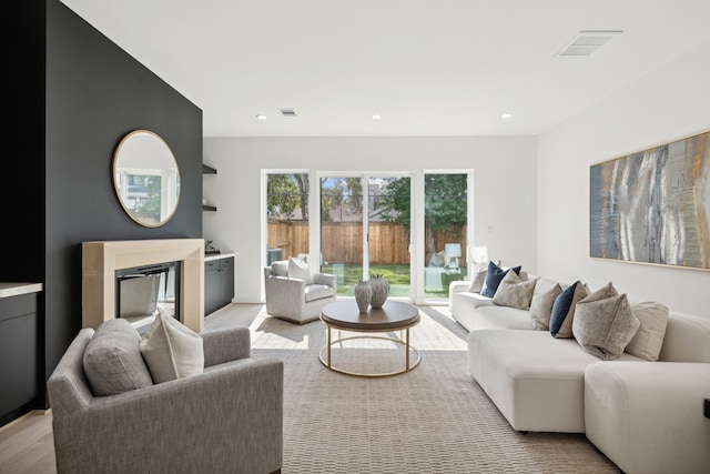 living room featuring light wood-type flooring