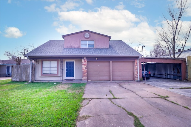 front facade featuring a front yard and a carport