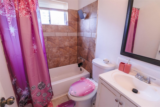 bathroom with vanity and shower / bathtub combination with curtain