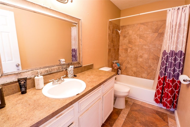 full bathroom featuring toilet, vanity, and shower / bath combo with shower curtain