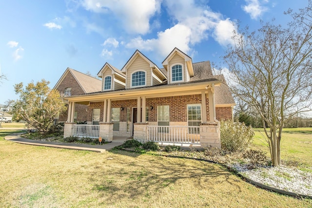 view of front of home featuring a porch and a front yard