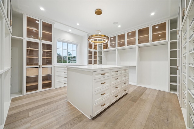 spacious closet featuring light hardwood / wood-style flooring