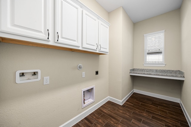 laundry area with hookup for a washing machine, wood finish floors, cabinet space, and hookup for an electric dryer