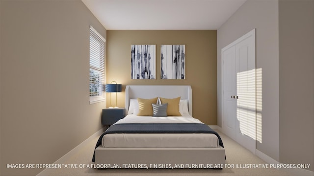 bedroom featuring carpet and baseboards