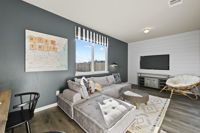 living room with dark wood-type flooring