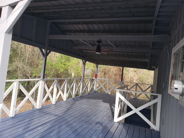 wooden deck with ceiling fan