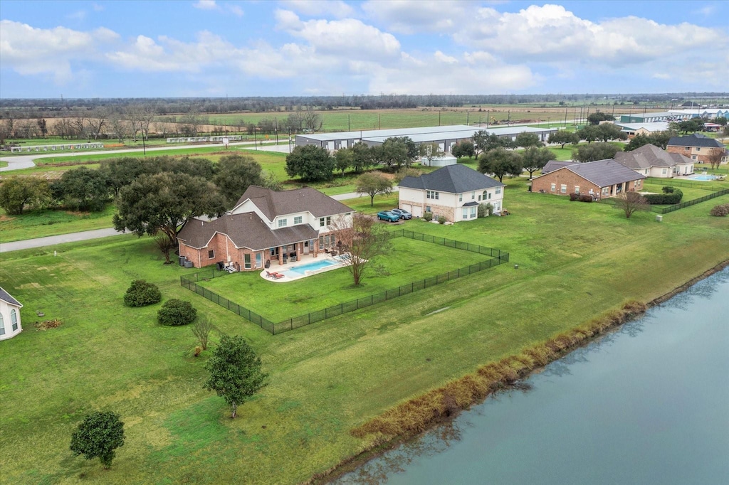 aerial view featuring a water view