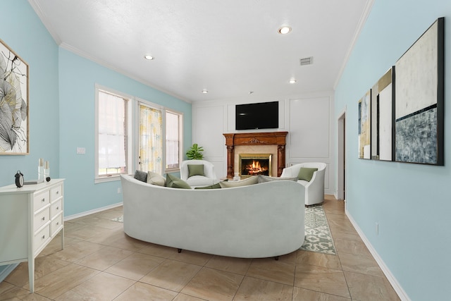803 S Converse St, Flatonia, TX 78941 - living room with ornamental molding and light tile patterned floors