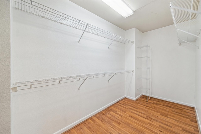 walk in closet with wood finished floors