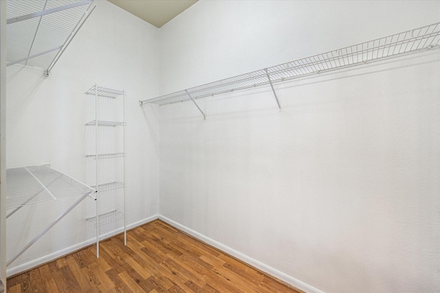 walk in closet with wood finished floors