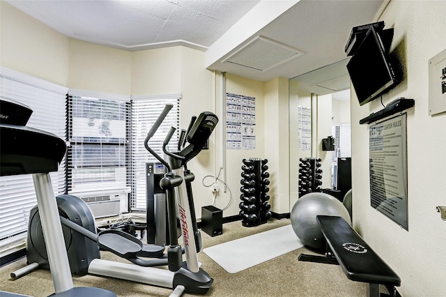 exercise room with carpet flooring