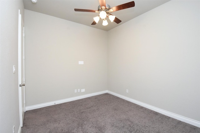 empty room featuring carpet flooring and ceiling fan