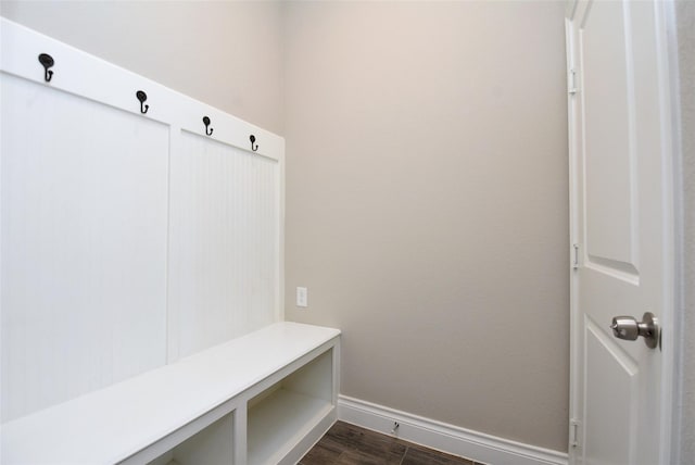 mudroom featuring dark wood-type flooring