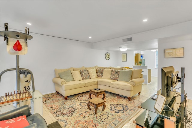 living room featuring light tile patterned floors