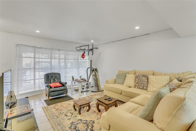 living room with light tile patterned floors