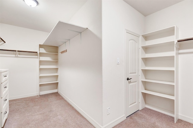 spacious closet featuring light carpet