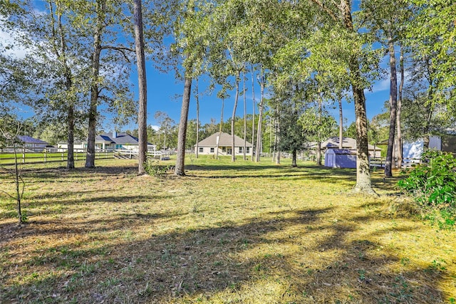 view of yard with a storage shed