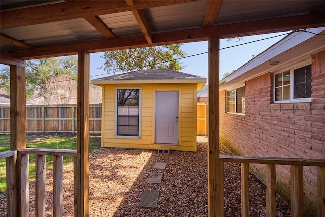 exterior space featuring an outbuilding