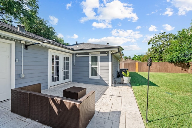 view of patio / terrace featuring an outdoor hangout area and french doors