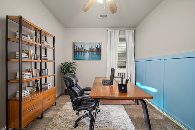 office featuring ceiling fan