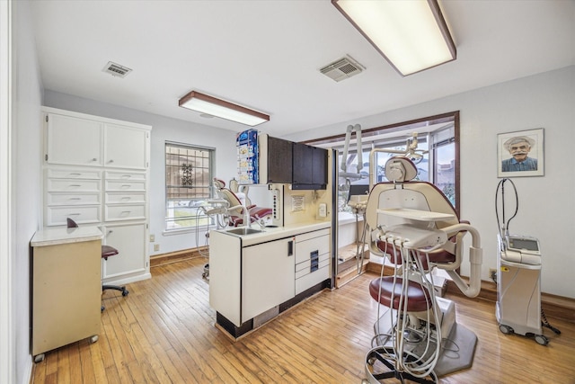 interior space with multiple windows and light hardwood / wood-style flooring