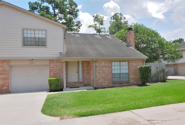 view of front of house featuring a garage and a front lawn