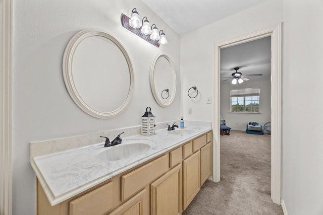 bathroom featuring vanity and ceiling fan