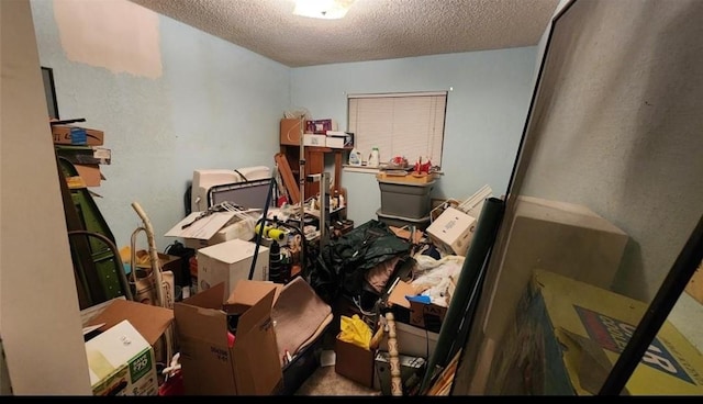 miscellaneous room with a textured ceiling